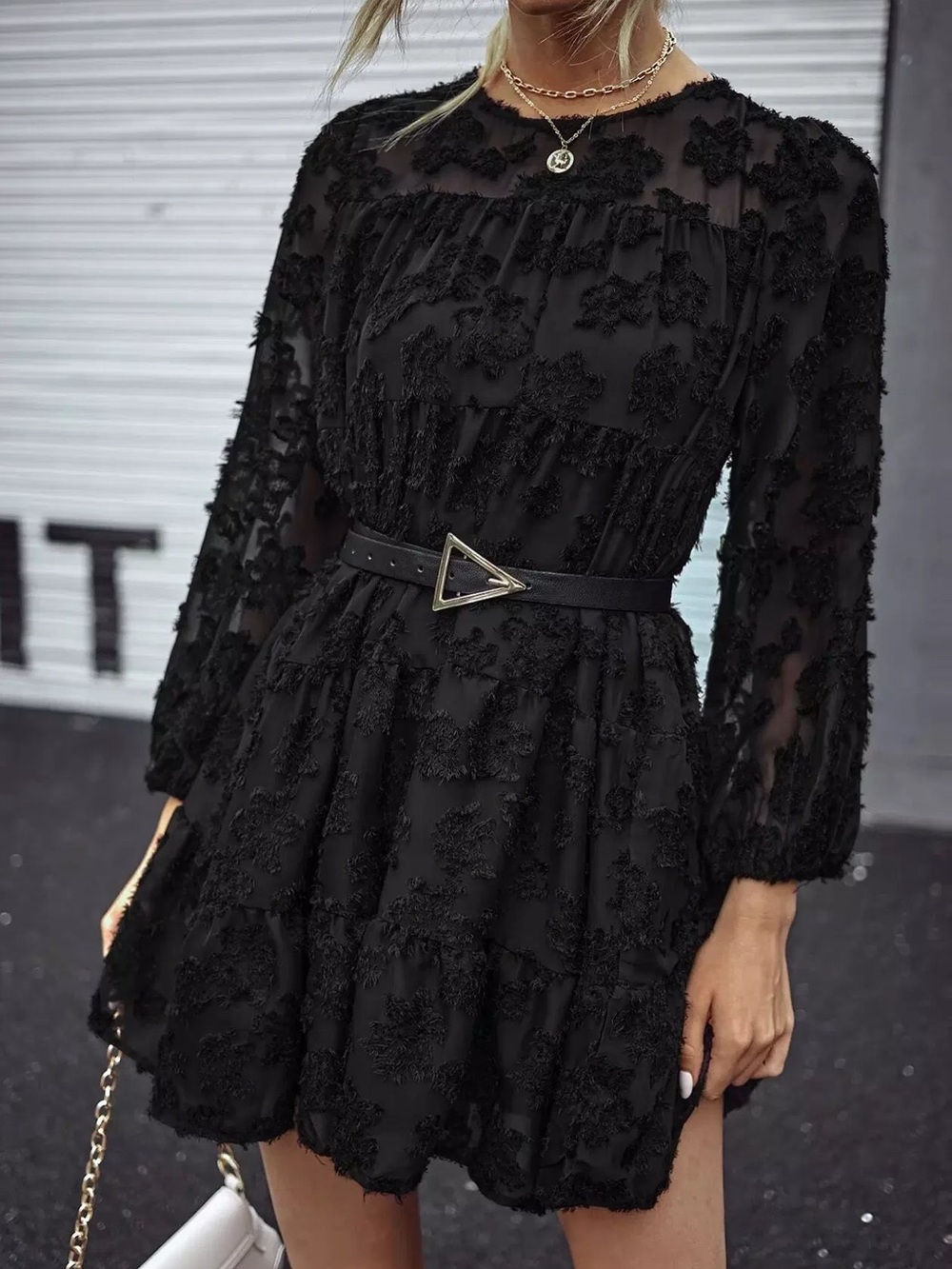 Simons ICONE Black Textured Sheer Evening Dress size L - Picture 8 of 8